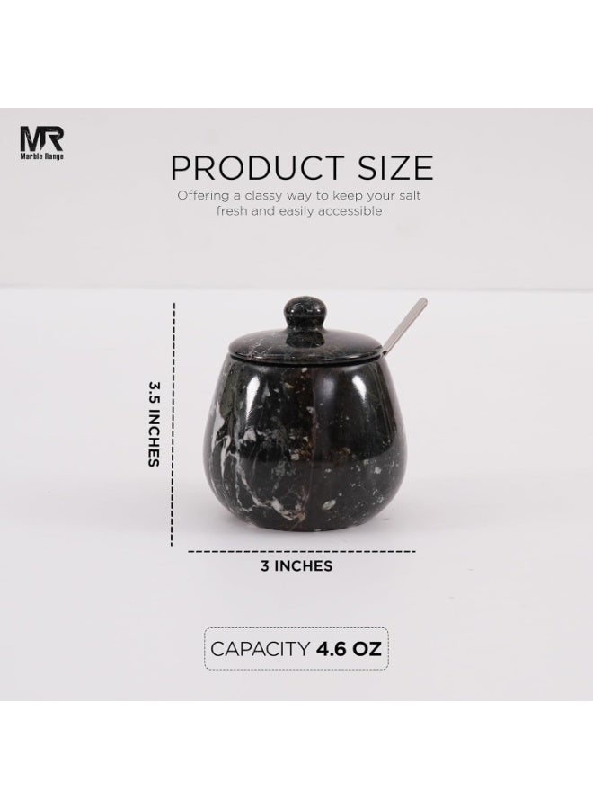 MARBLE RANGE Marble Salt Cellar with Lid 3.5 Inch handmade Black Stone Salt Jar for Kitchen, Herb & Spice Storage Container, Countertop Sugar Bowl, Elegant Marble Canister - Image 4